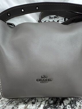 Coach Gray Leather Shoulder Bag with Silver-Tone Logo